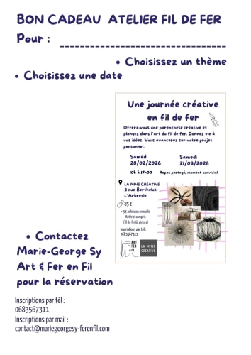 Carte cadeau une journée d'atelier