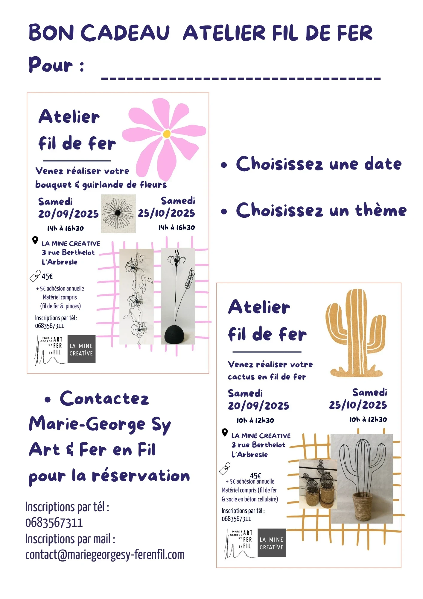 Carte cadeau atelier durée 2h30