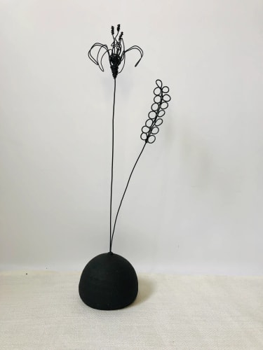 Fleur lys en fil de fer & socle