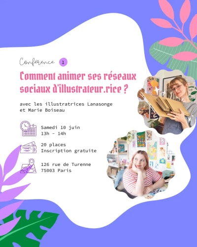 Affiche sur la conférence sur les réseaux sociaux avec Lanasonge et Marie Boiseau