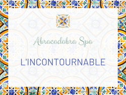 Carte du massage Abracadabra Spa "L'INCONTOURNABLE", sur un fond décoratif aux motifs colorés, illustrant le Rituel d'Orient.