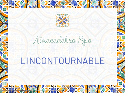 Carte du massage Abracadabra Spa "L'INCONTOURNABLE", sur un fond décoratif aux motifs colorés, illustrant le Rituel d'Orient.