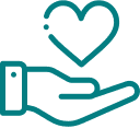 Une main tenant un cœur stylisé