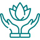 Un symbole de lotus entouré de deux mains, représentant la sérénité et la protection.