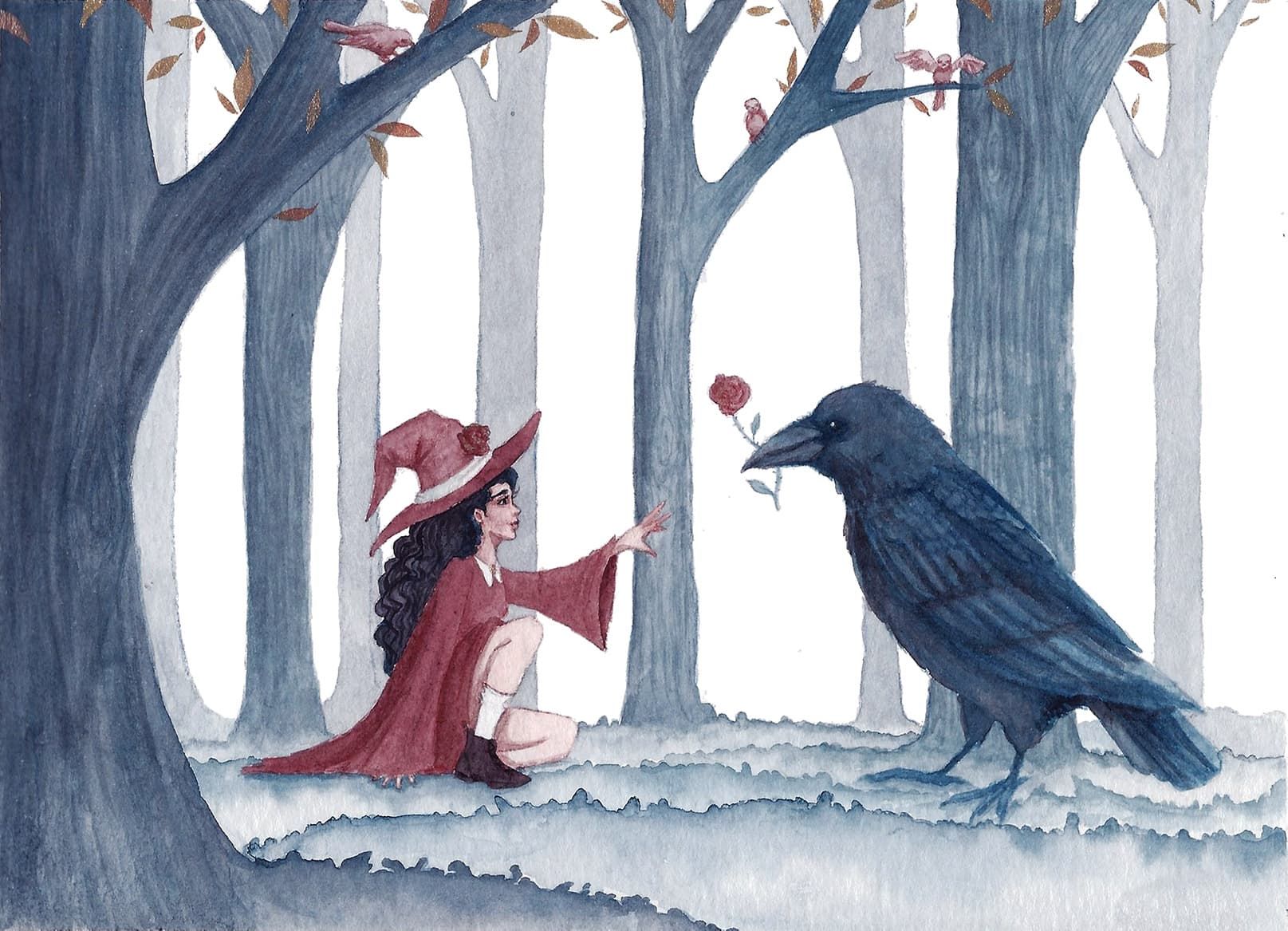 La Sorcière et le Corbeau, aquarelle