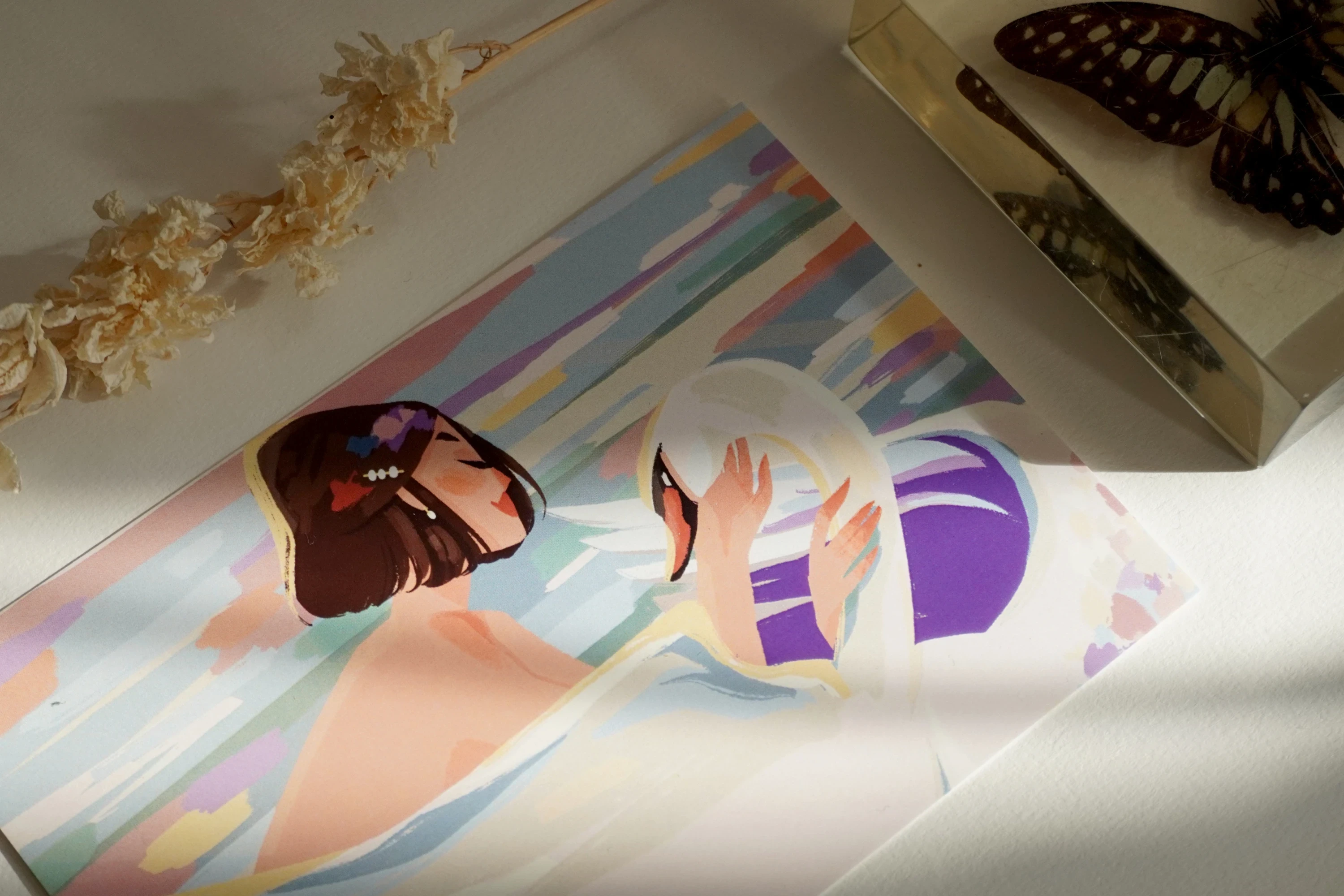 Carte postale la demoiselle et le cygne