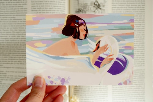 Carte postale la demoiselle et le cygne