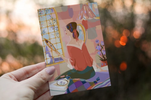 Carte postale la brodeuse