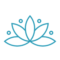 Icône de fleur de lotus stylisée avec plusieurs pétales et cercles.