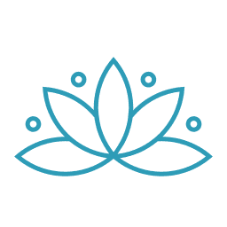 Icône de fleur de lotus stylisée avec plusieurs pétales et cercles.