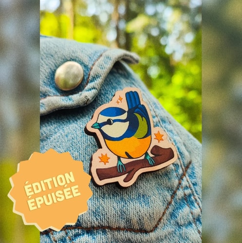 Pin's en bois mésange bleue 🟡🔵