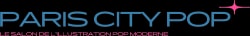 Logo bleu avec le texte PARIS CITY POP, accompagné d'une petite étoile rose en haut à droite, sur fond noir.