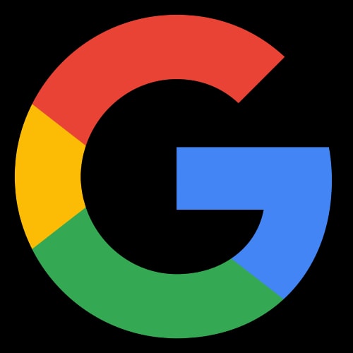 Logo de Google représentant un grand G stylisé et coloré en bleu, rouge, jaune et vert sur fond noir.
