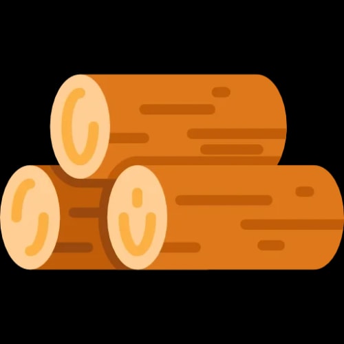 Trois bûches de bois empilées, de couleur orange et marron, pour illustrer l'élément bois et la croissance et vitalité dans le Feng Shui