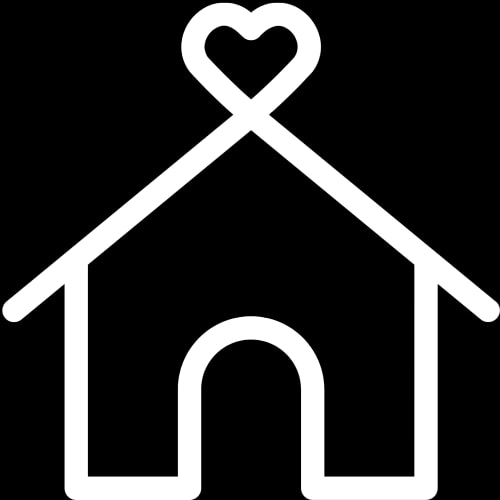 Icône d'une maison avec un cœur au-dessus, pour illustrer le fait de réussir à créer un espace dans lequel les locataires et acquéreurs se projettent en faisant appel à Inès Home Design
