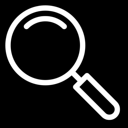 Icône de loupe blanche sur fond noir