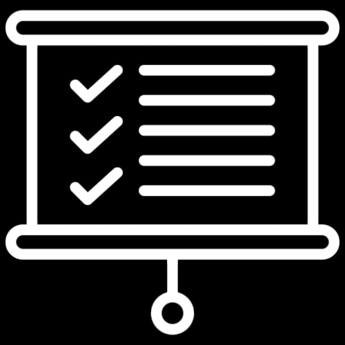 Icône représentant un tableau à roulettes avec des listes à cocher.