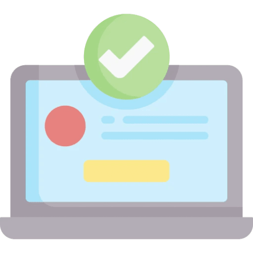 Ordinateur portable affichant une interface graphique avec une coche verte et un cercle rouge.