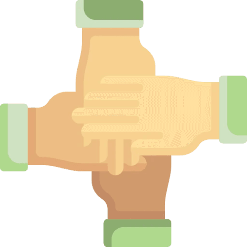 Des mains de différentes couleurs s'empilent les unes sur les autres, symbolisant l'unité et la collaboration.