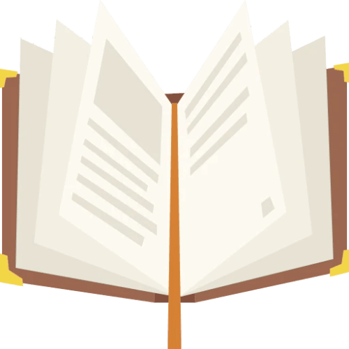 Un livre ouvert avec des pages blanches et un fond de couverture marron.