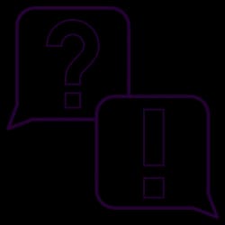 Deux bulles de dialogue, l'une avec un point d'interrogation et l'autre avec un point d'exclamation