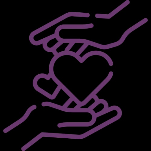 Deux mains entourant un cœur symbolisant la protection ou le soin.