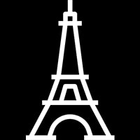 Pixel art de la tour Eiffel en blanc sur fond noir