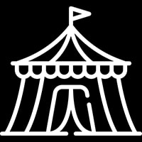 Icône de bâtiment scolaire avec une silhouette de personne au centre et huit silhouettes de personnes regroupées en dessous