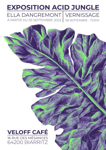 Collage coloré sur fond noir représentant une grande fleur stylisée, des feuilles et le mot AMOUR écrit en lettres vertes. Style artistique abstrait et découpé.