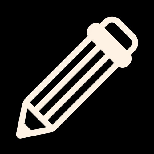 Une icône de crayon stylisée, de couleur crème utilisée pour représenter la formation