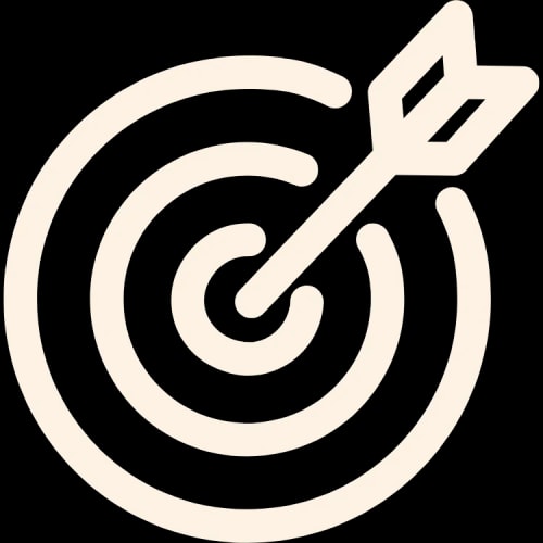 Icône crème représentant une cible avec une flèche plantée en plein centre, symbolisant le conseil