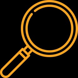 Icône d'une loupe orange sur fond transparent.
