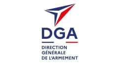 Logo de la Direction Générale de l'Armement (DGA) avec un design stylisé en rouge, bleu et blanc.