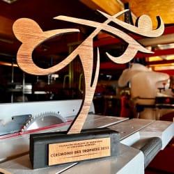 Trophée en bois durable sur mesure fabriqué en Savoie. Trophée responsable en bois personnalisable et local.