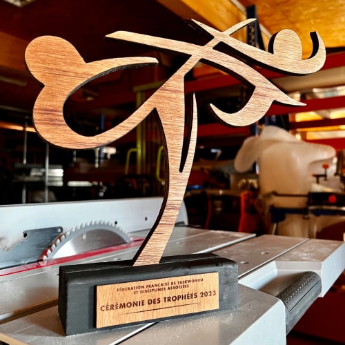 Trophée en bois durable sur mesure fabriqué en Savoie. Trophée responsable en bois personnalisable et local.