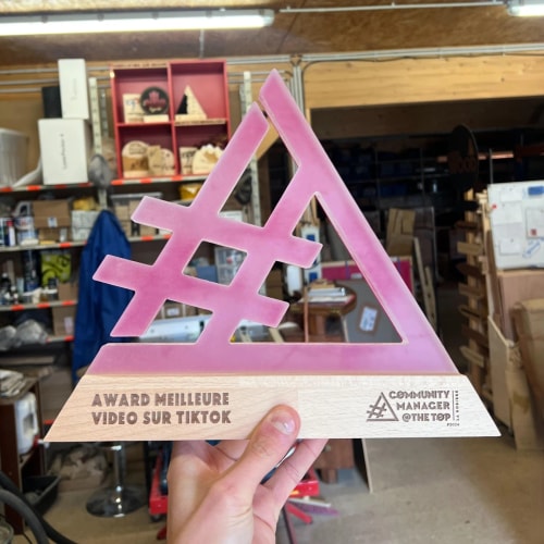 Trophée en bois entreprise sur mesure. Récompense entreprise personnalisable, durable et fabriquée en France