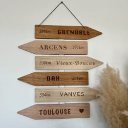 Signalétique sur mesure en bois durable. Flèche directionnelle en bois fabriqué en France. Signalétiques made in France bois.