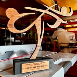 Trophée en bois durable sur mesure fabriqué en France. Trophée responsable en bois personnalisable et local.