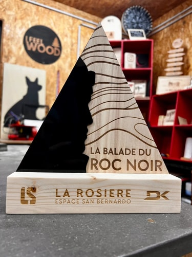 Trophée en bois durable personnalisable. Récompense podium en bois sur mesure. Trophées bois.