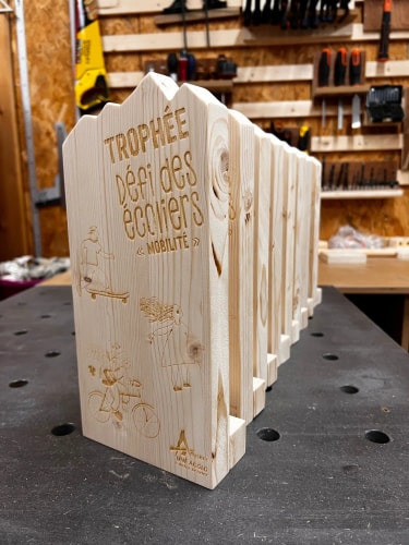Trophée en bois durable personnalisable. Récompense naturelle sur mesure. Gravure sur trophée en bois.