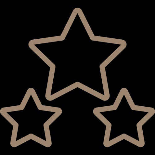 Icône représentant trois étoiles, deux petites et une grande, pour la qualité du service et des produits d'Amaho