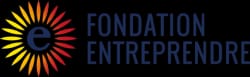 Logo de la Fondation Entreprendre, composé d'un soleil stylisé aux rayons dégradés du jaune au rouge, avec un « e » bleu foncé en son centre, suivi du nom en lettres capitales bleu foncé.