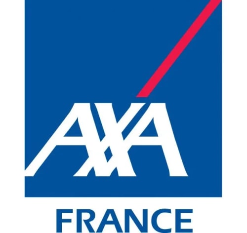 Logo de la compagnie d'assurance AXA avec le mot FRANCE écrit en bleu en dessous sur fond blanc.