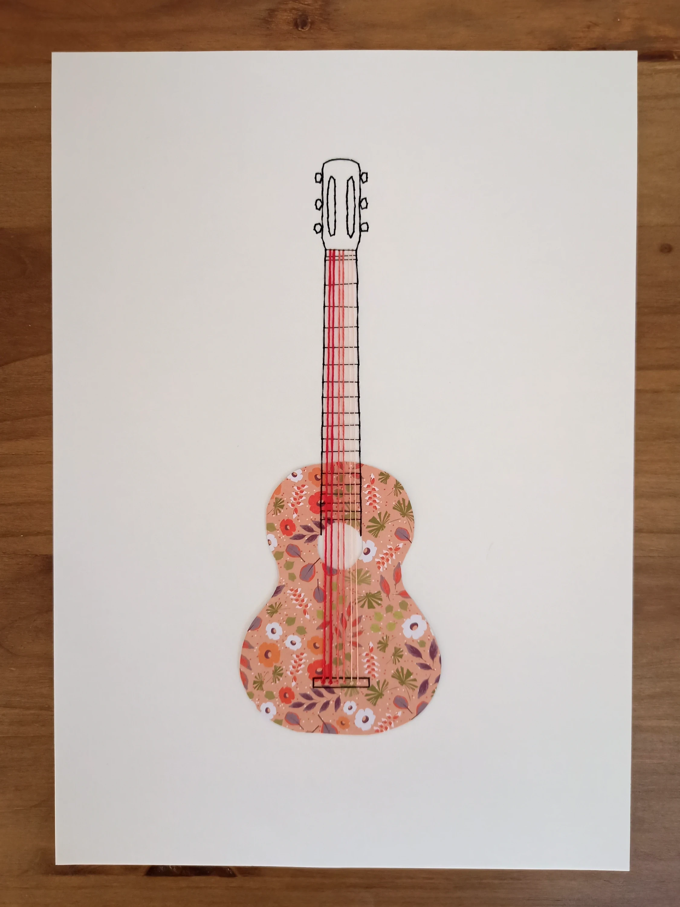 guitare fleurie · affiche brodée
