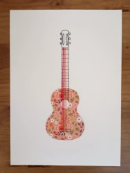 guitare fleurie · affiche brodée