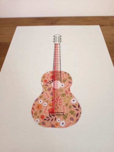 guitare fleurie · affiche brodée