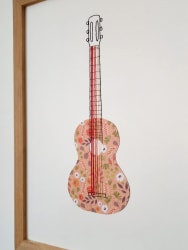 guitare fleurie · affiche brodée