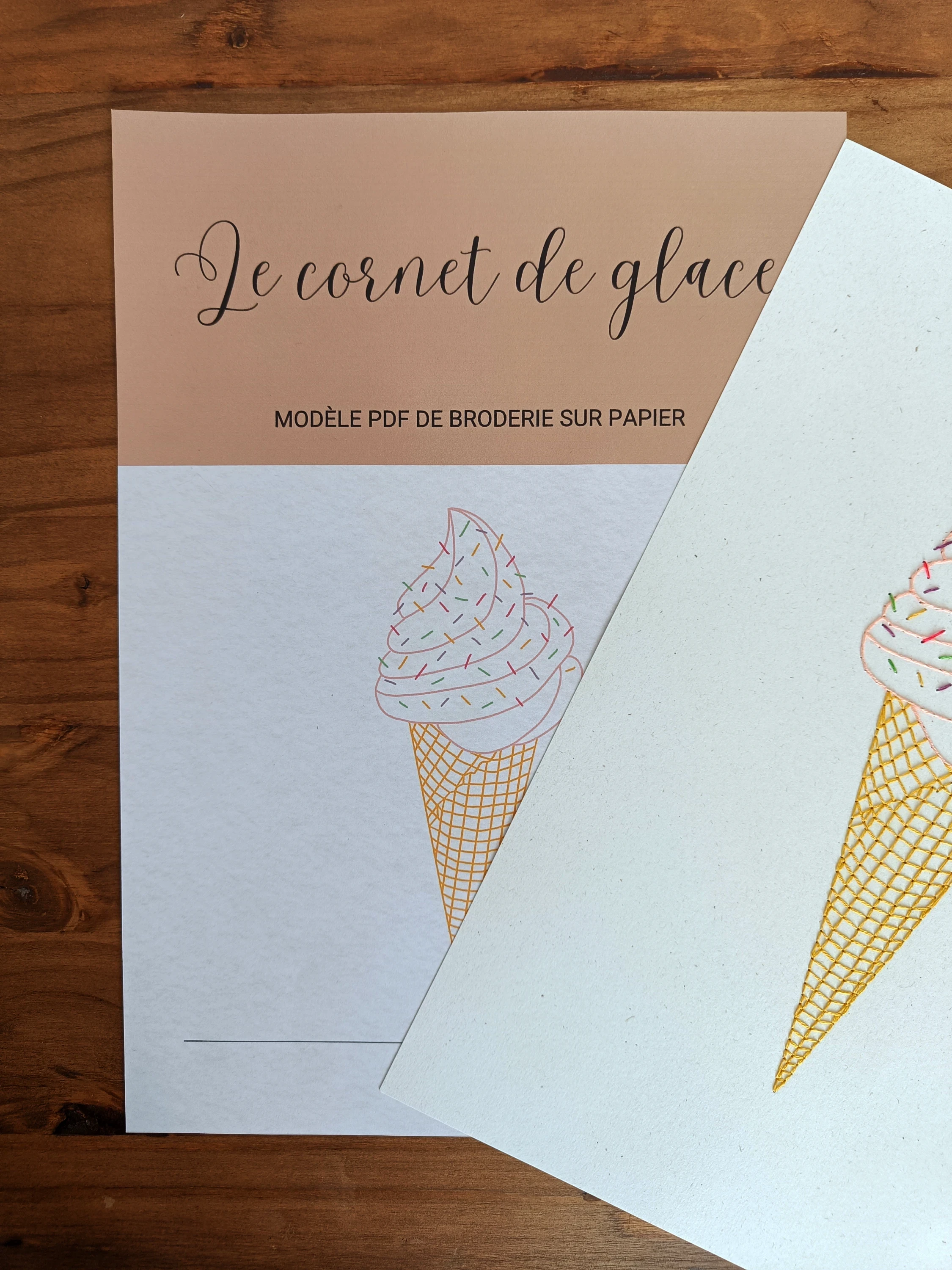 le cornet de glace · modèle pdf de broderie sur papier