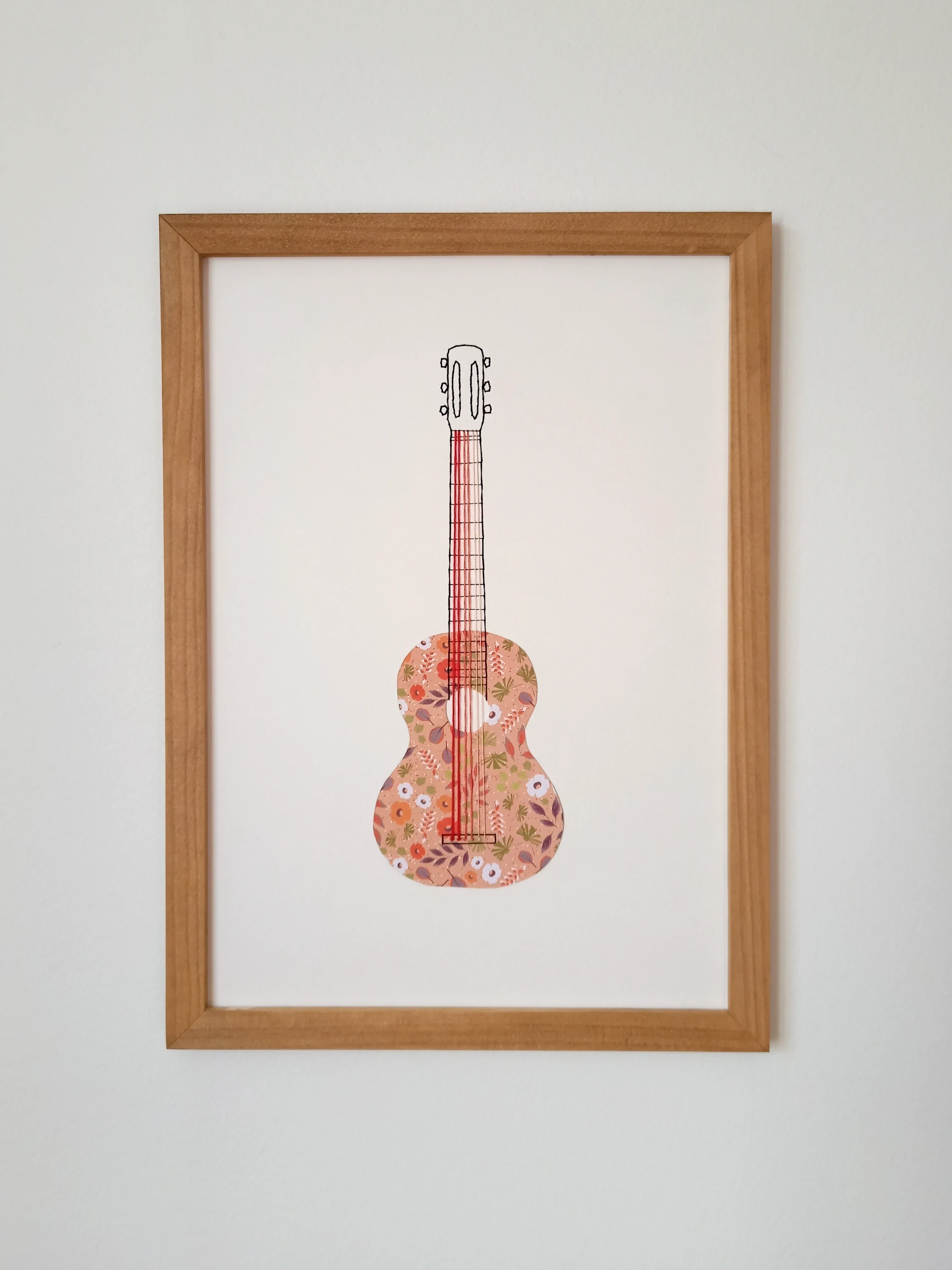 guitare fleurie · affiche brodée