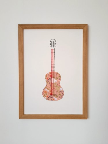 guitare fleurie · affiche brodée